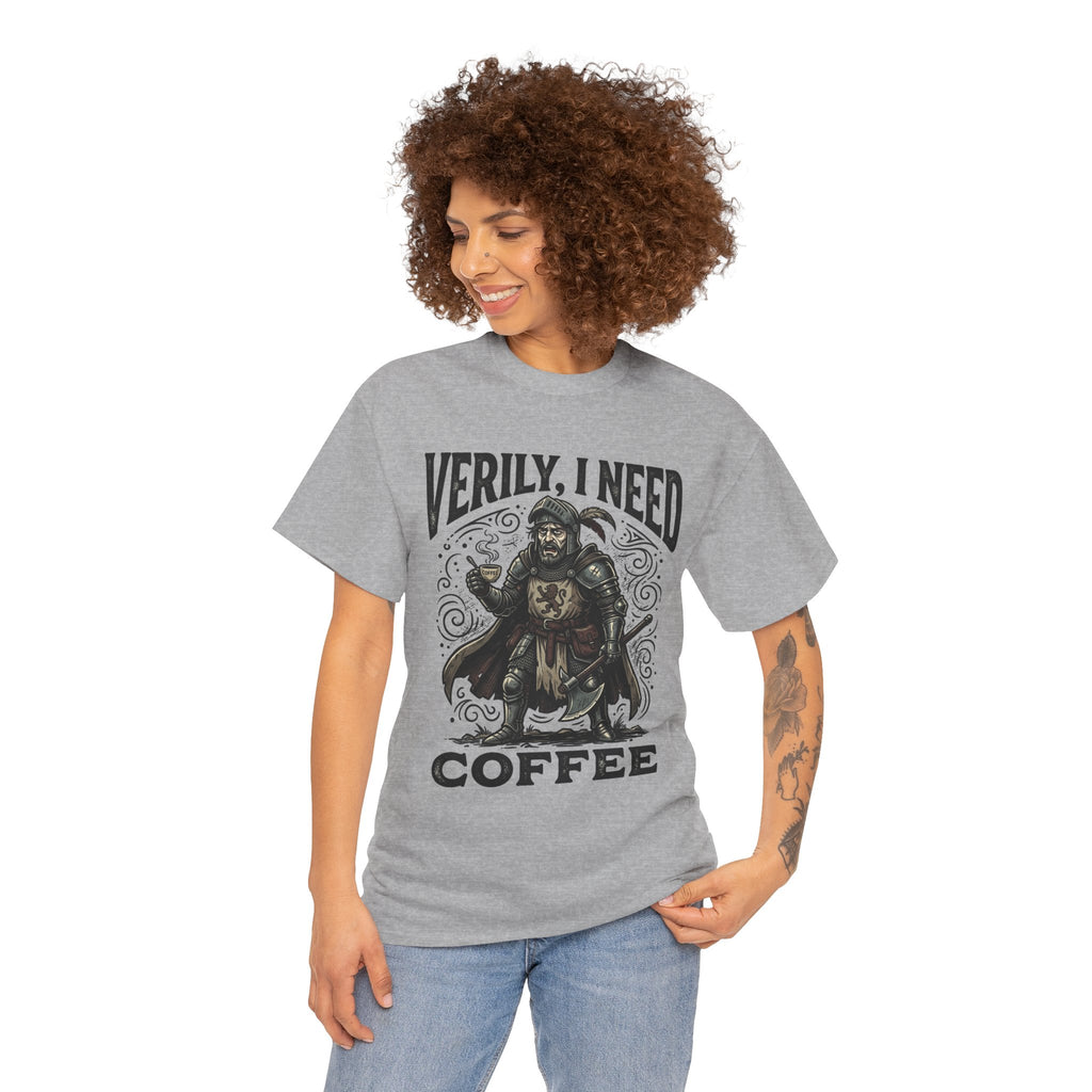 Coffee Viking T‑Shirt — “Verily, I Need Coffee” Medieval Warrior Tee