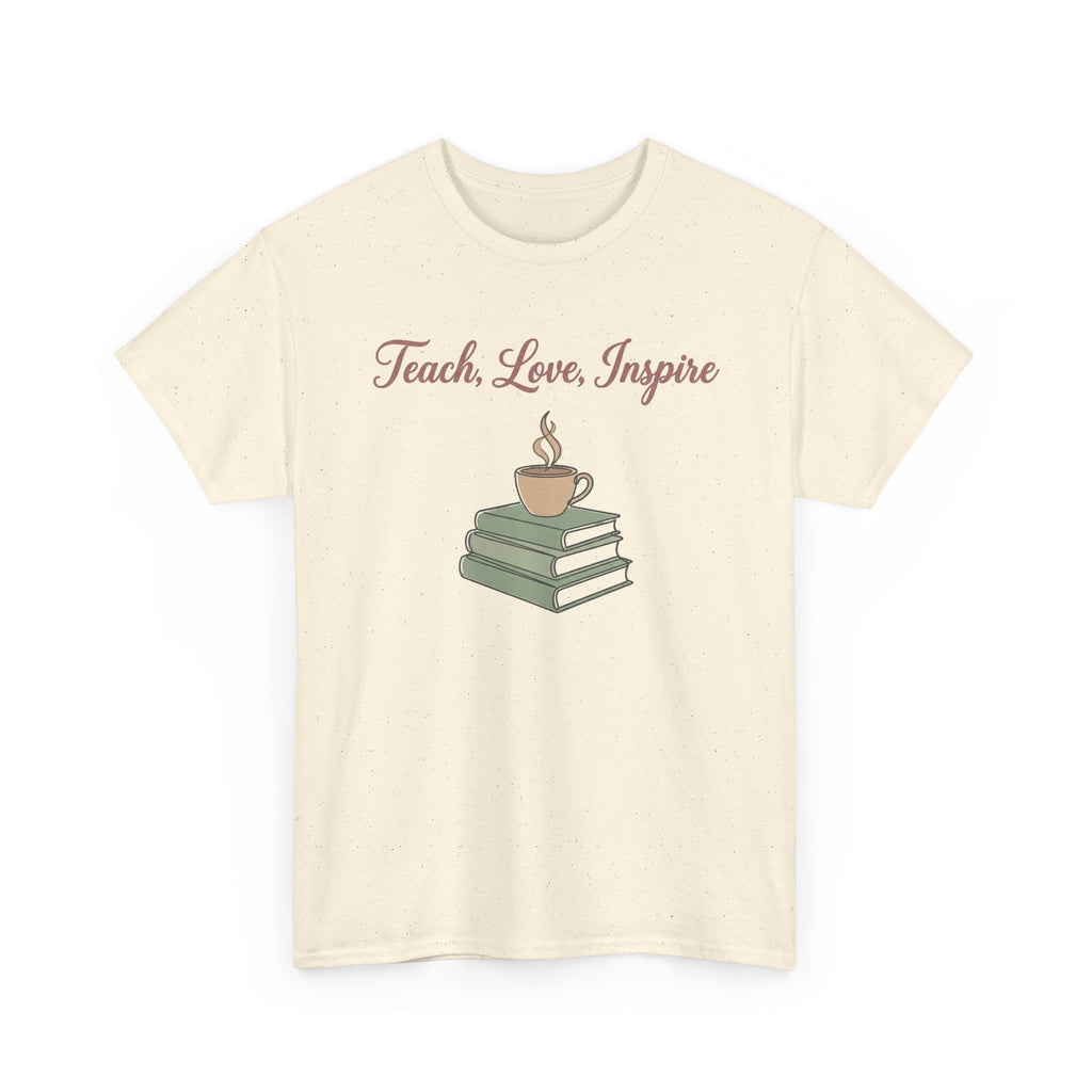 Teacher Tee — "Teach, Love, Inspire" Book & Coffee Graphic T-Shirt