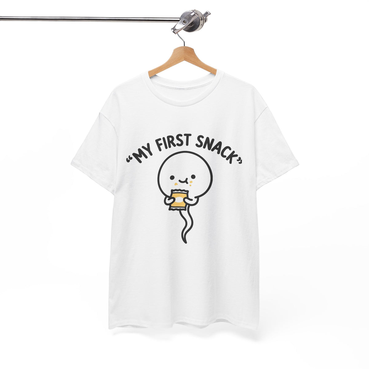 My First Snack Cute Sperm Graphic Tee — Funny Pregnancy Announcement Shirt