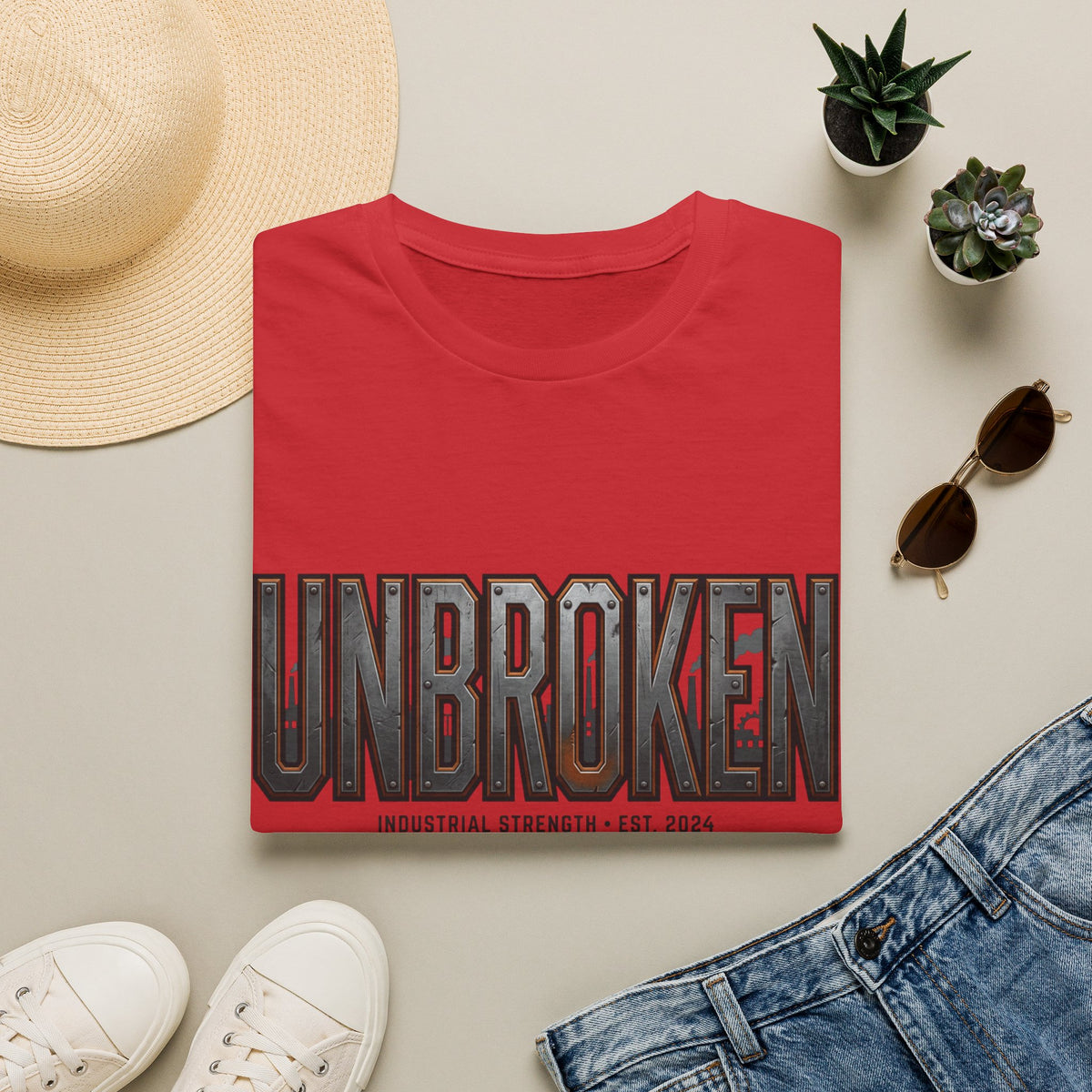 Unbroken Industrial Strength Graphic T‑Shirt — 'UNBROKEN' Bold Chest Design