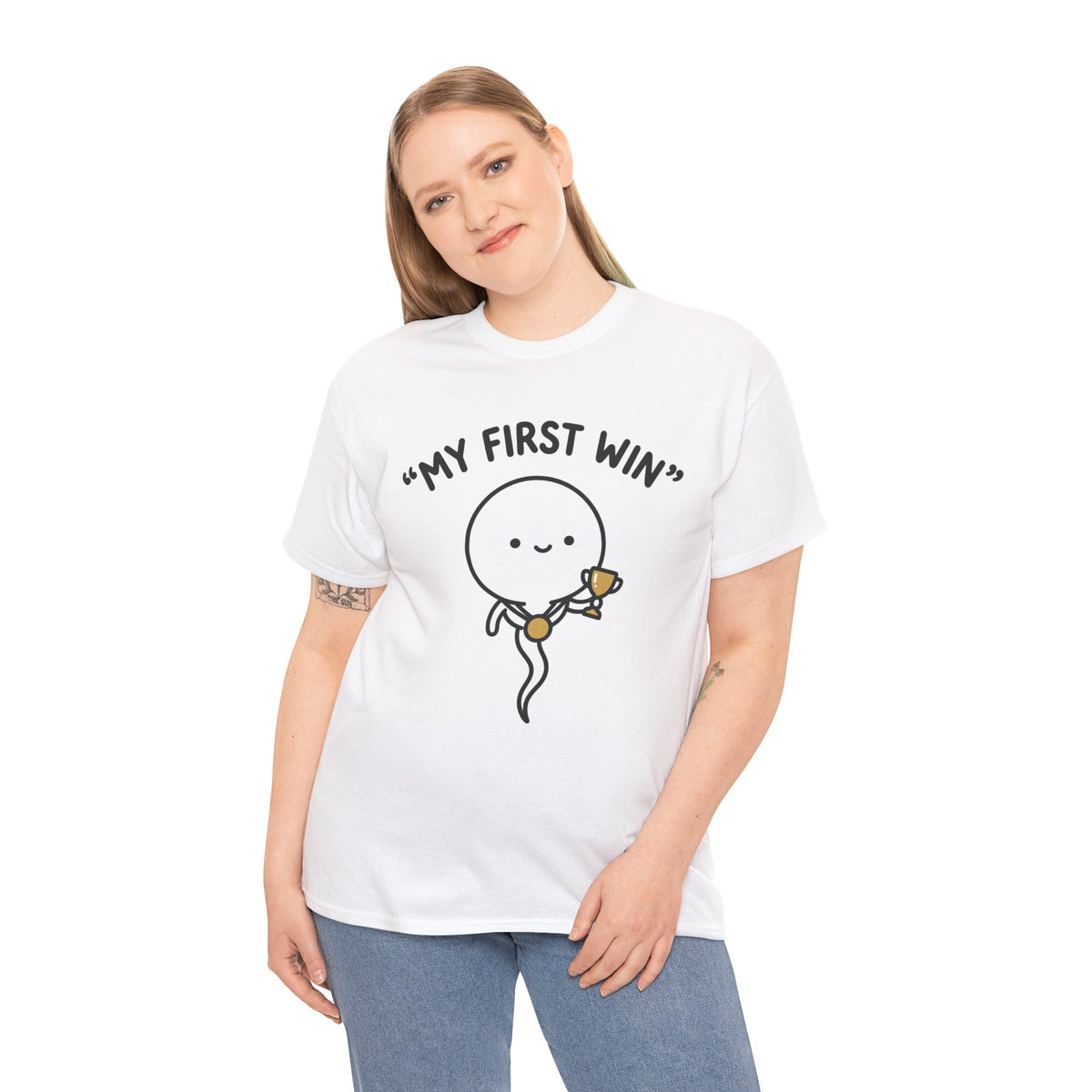 My First Win T-Shirt — Cute Sperm Trophy Graphic Tee