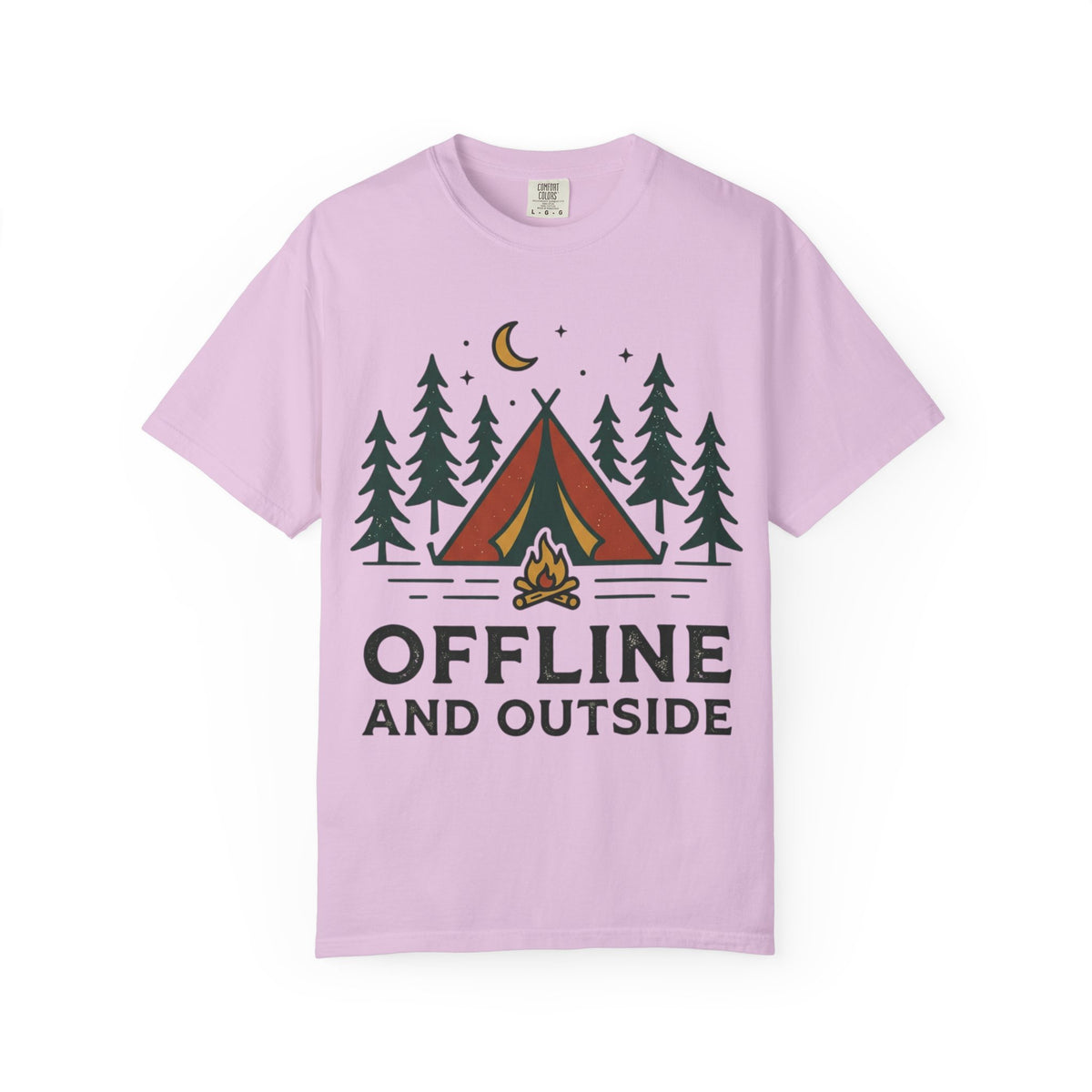 Camping T-Shirt — "Offline and Outside" Tent & Campfire Graphic