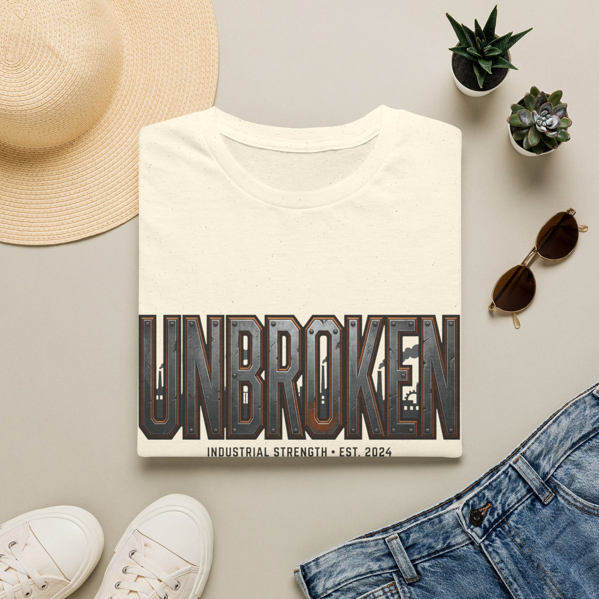 Unbroken Industrial Strength Graphic T‑Shirt — 'UNBROKEN' Bold Chest Design