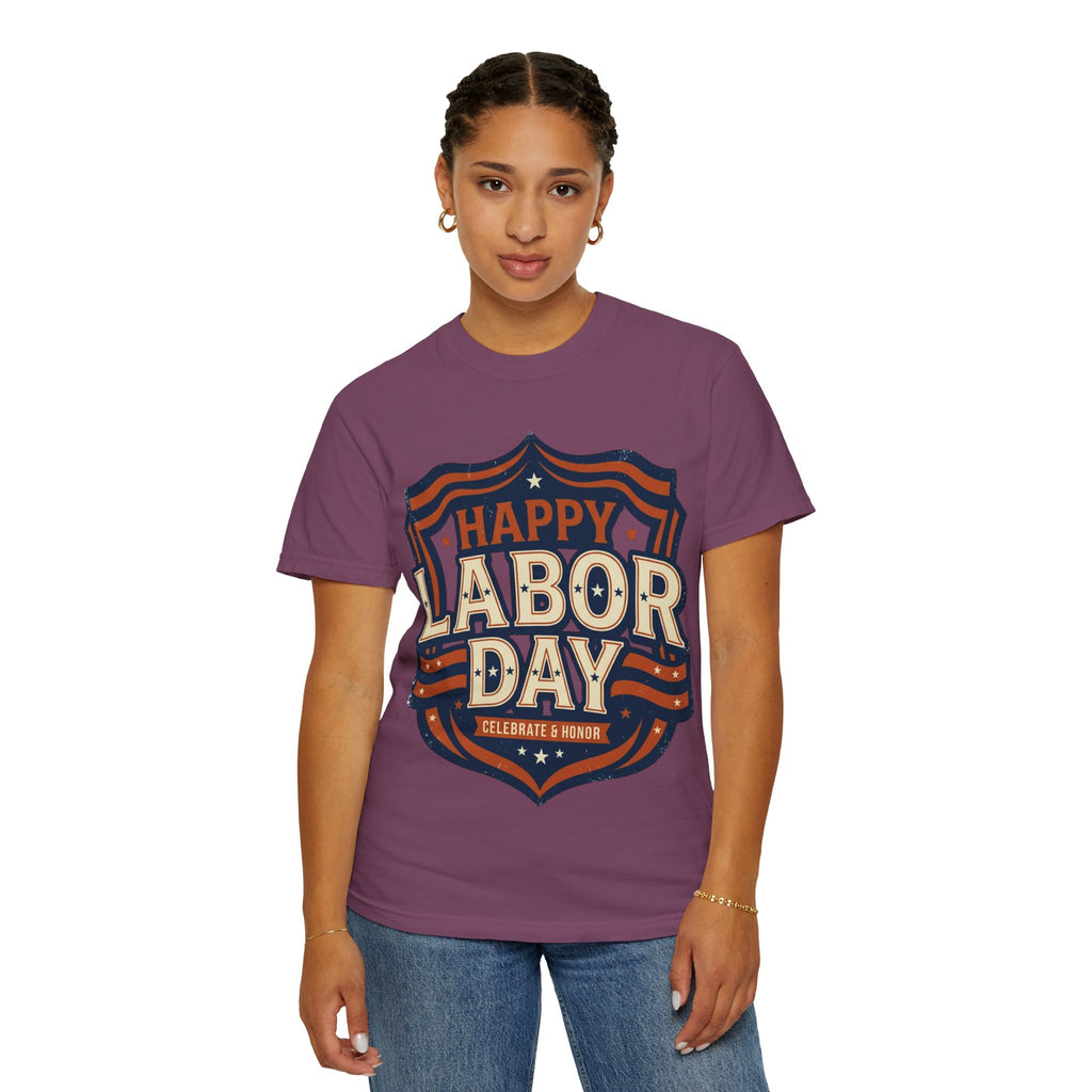 Happy Labor Day 'Celebrate & Honor' Shield Graphic T-Shirt