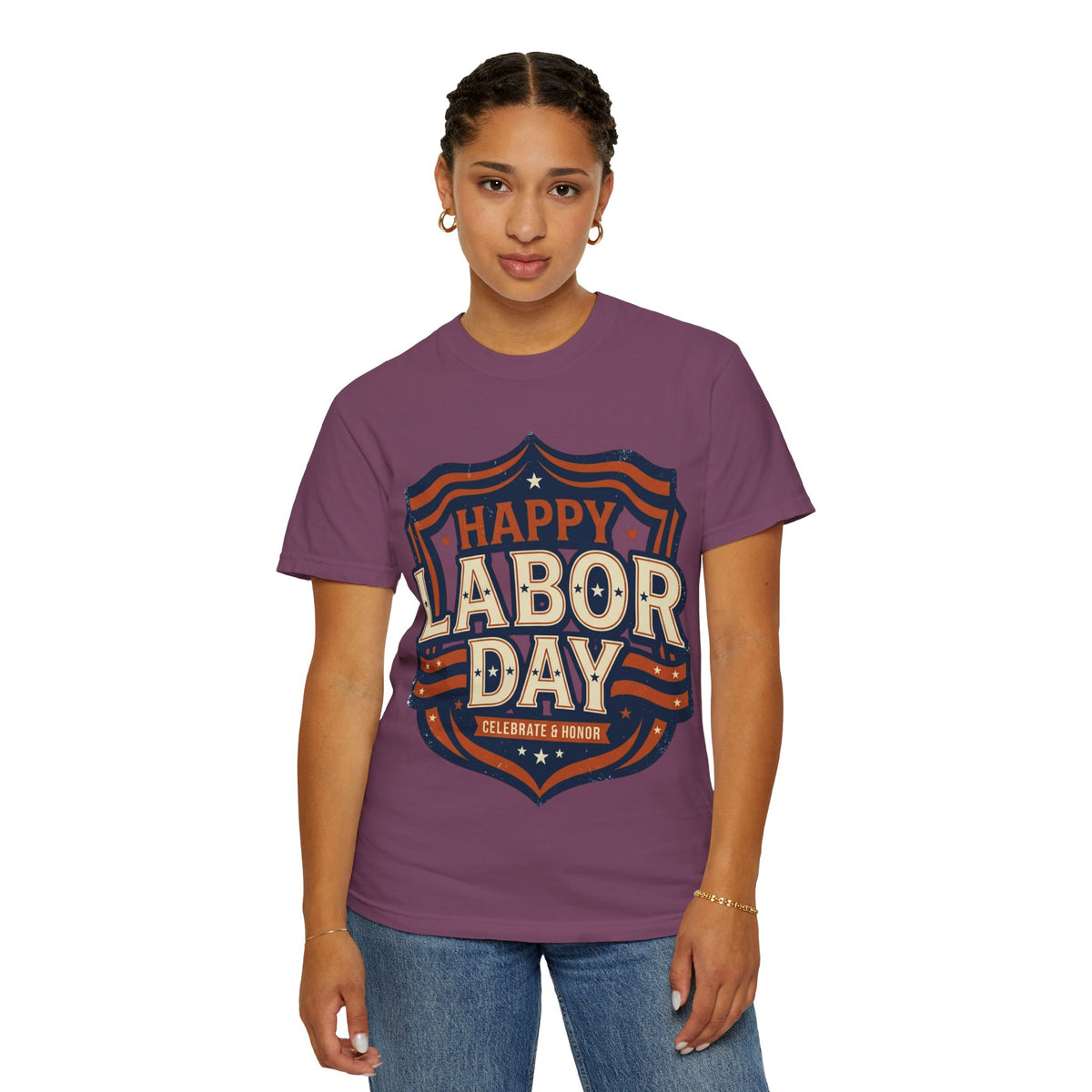 Happy Labor Day 'Celebrate & Honor' Shield Graphic T-Shirt