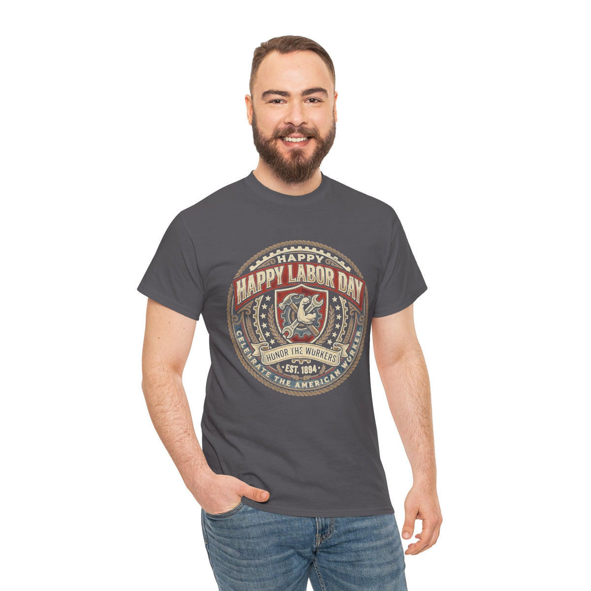 Happy Labor Day Tee – Vintage American Workers Emblem Shirt