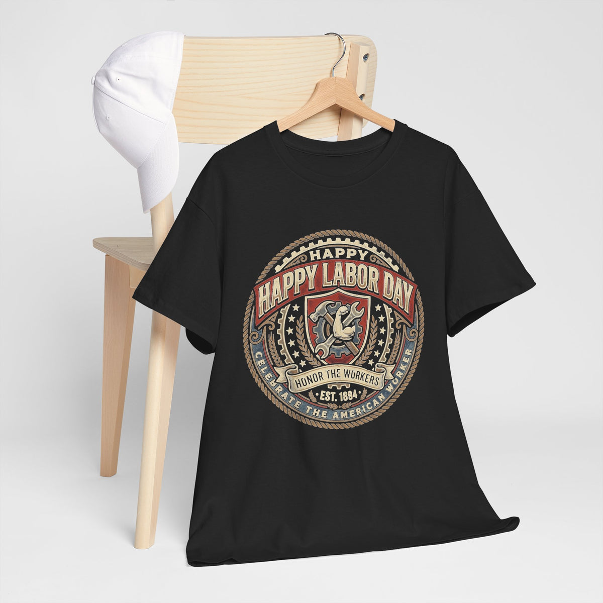 Happy Labor Day Tee – Vintage American Workers Emblem Shirt