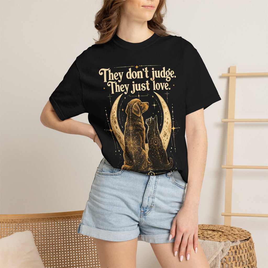Pet Parent Life T‑Shirt — "They Don't Judge. They Just Love." Dog & Cat Moon Design