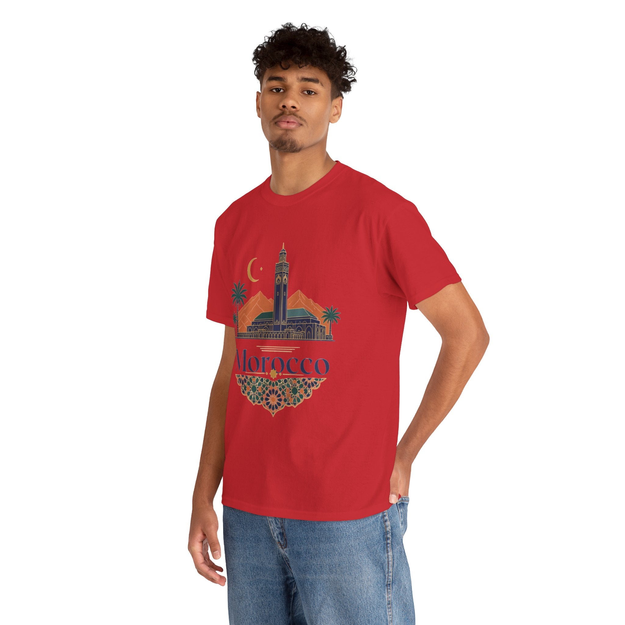 Morocco Travel T-Shirt — Atlas Mountains & Koutoubia Mosque Graphic Tee