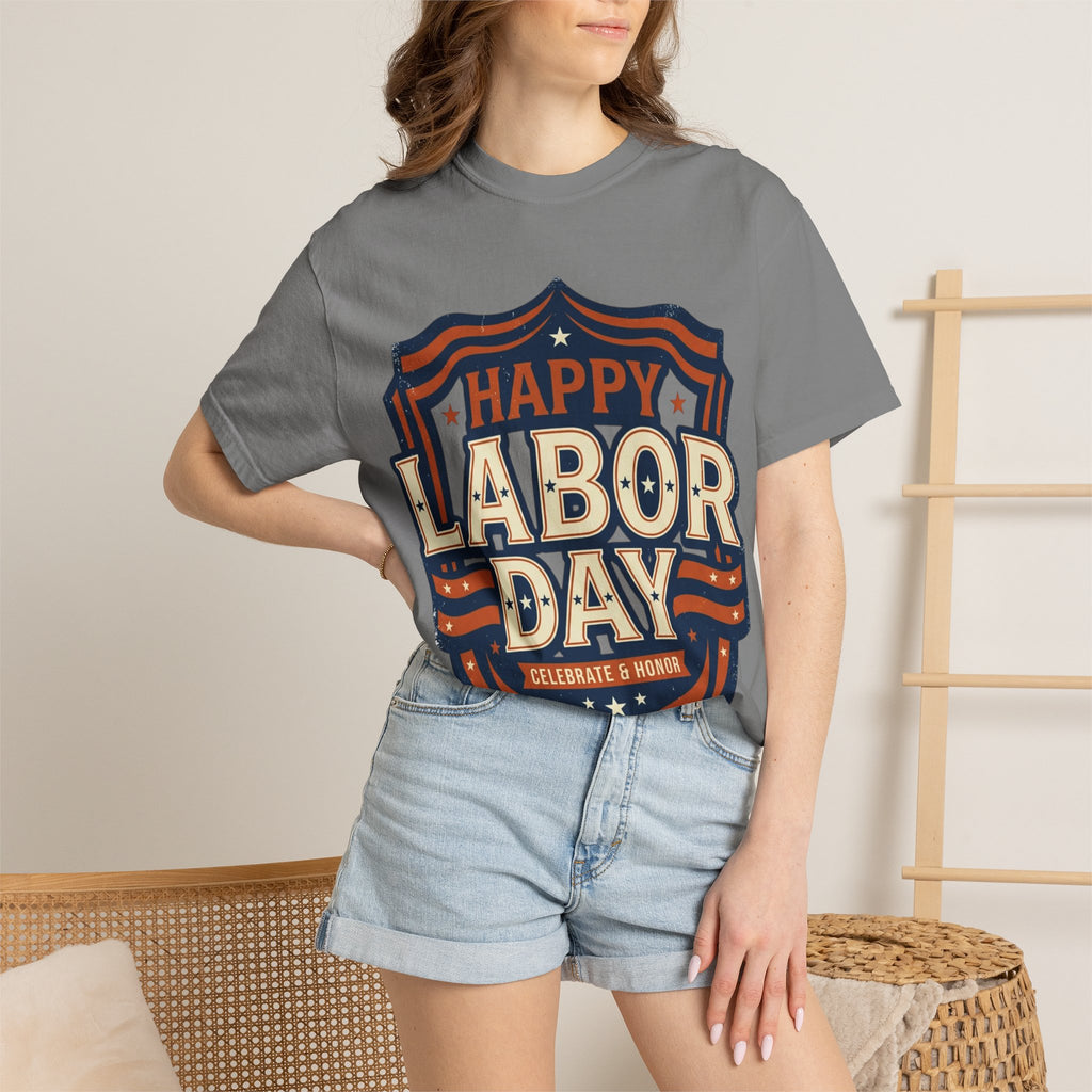Happy Labor Day 'Celebrate & Honor' Shield Graphic T-Shirt