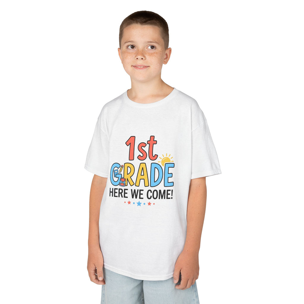 1st Grade Here We Come Kids T-Shirt — Back to School Shirt for Boys & Girls