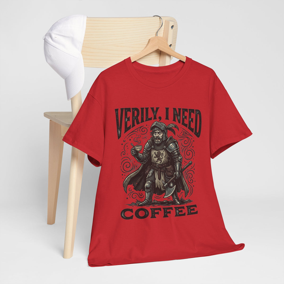 Coffee Viking T‑Shirt — “Verily, I Need Coffee” Medieval Warrior Tee