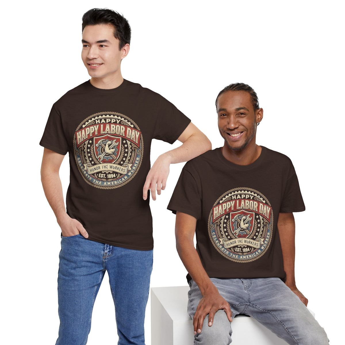 Happy Labor Day Tee – Vintage American Workers Emblem Shirt