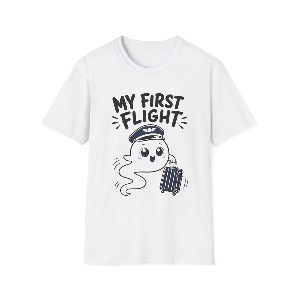 My First Flight T-Shirt — Cute Baby/Infant Travel Tee (Pilot Hat Ghost Design)