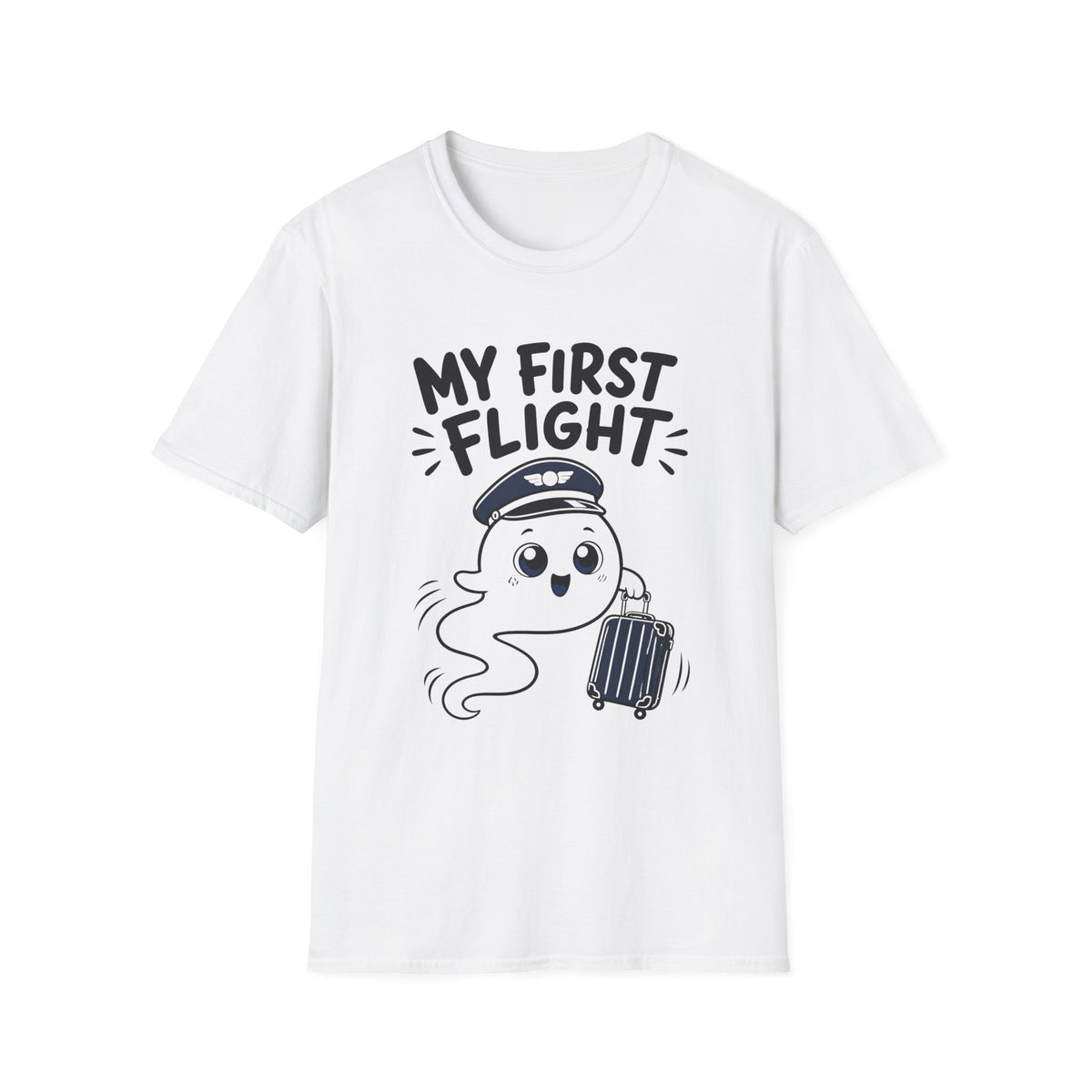 My First Flight T-Shirt — Cute Baby/Infant Travel Tee (Pilot Hat Ghost Design)