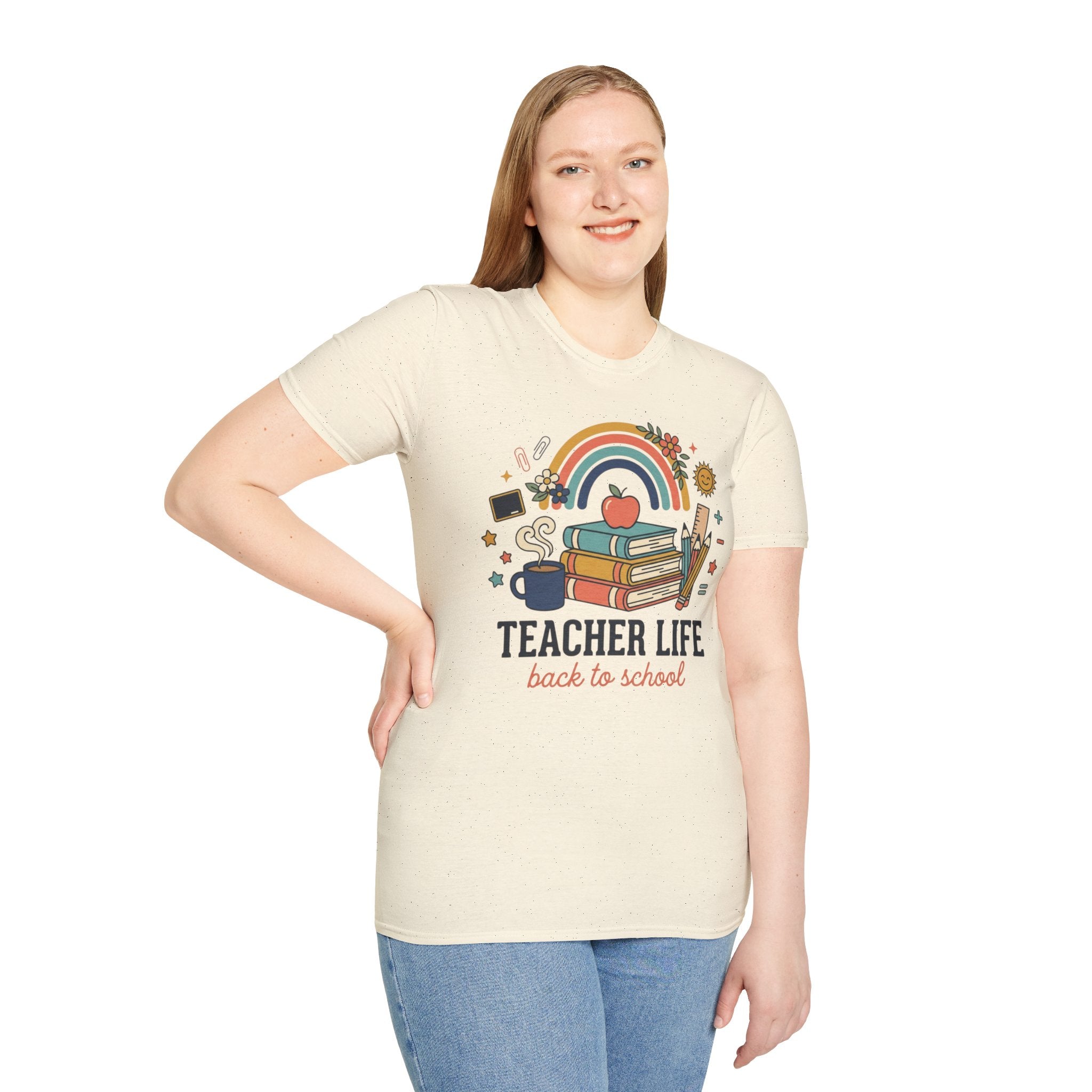 Teacher Life Back to School T-Shirt — Rainbow Books & Apple Graphic