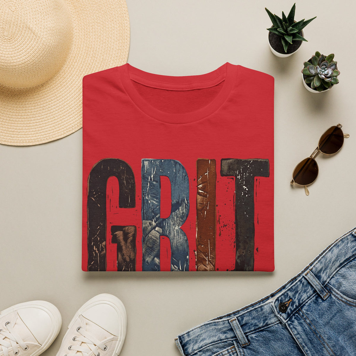 Grit Graphic T-Shirt — Rustic Patriotic Stripes Motivational Tee