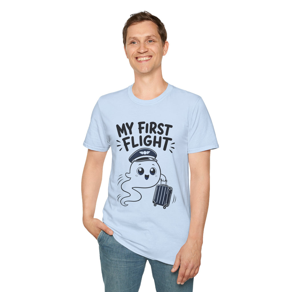 My First Flight T-Shirt — Cute Baby/Infant Travel Tee (Pilot Hat Ghost Design)