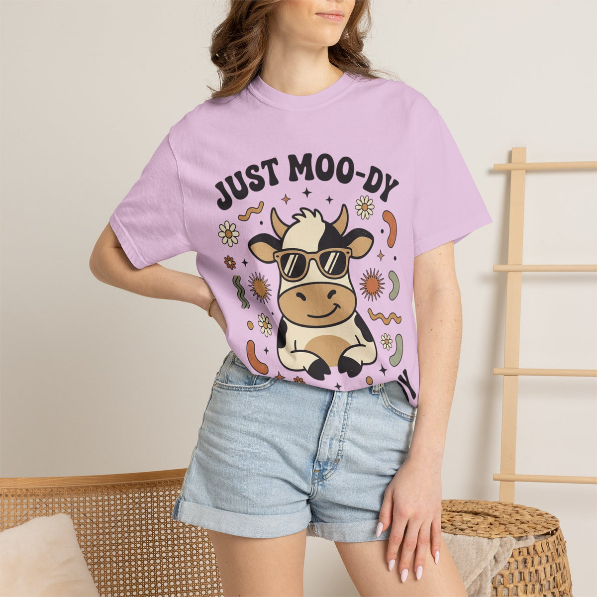 Just Moo-dy Cow T-Shirt — Cute Retro Cow Graphic Tee