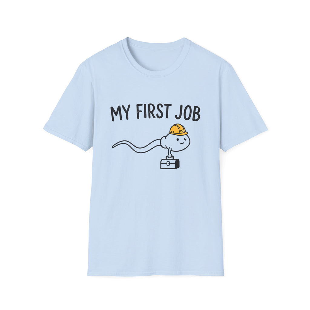 My First Job T-Shirt — Cute Sperm Cell Cartoon Construction Helmet Tee