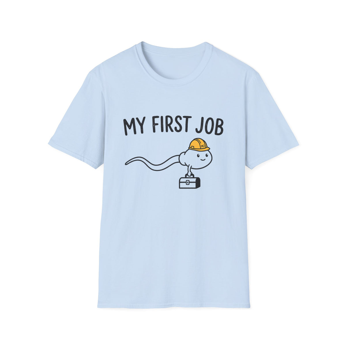 My First Job T-Shirt — Cute Sperm Cell Cartoon Construction Helmet Tee