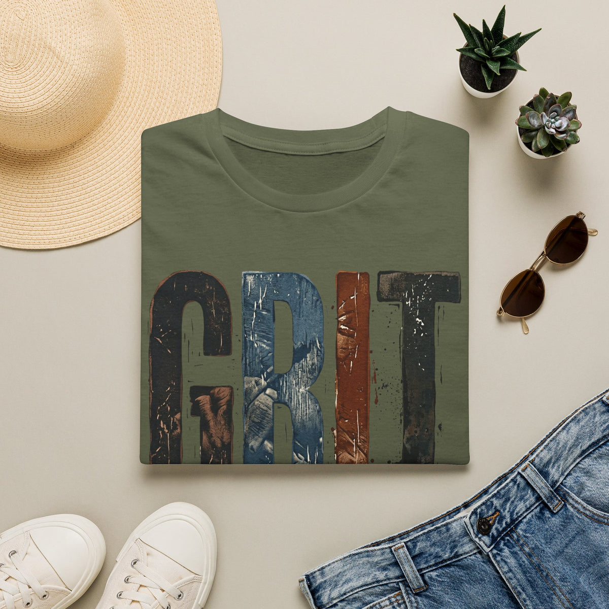 Grit Graphic T-Shirt — Rustic Patriotic Stripes Motivational Tee