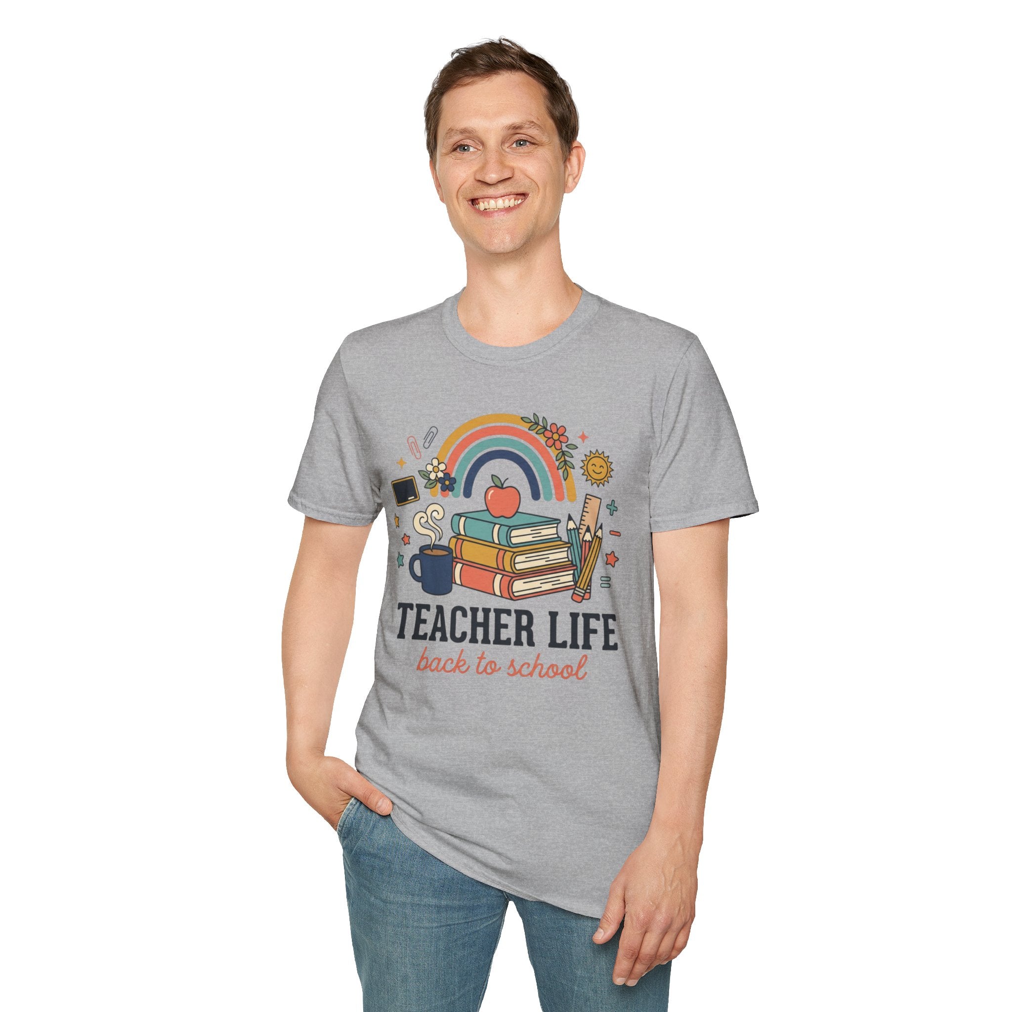 Teacher Life Back to School T-Shirt — Rainbow Books & Apple Graphic