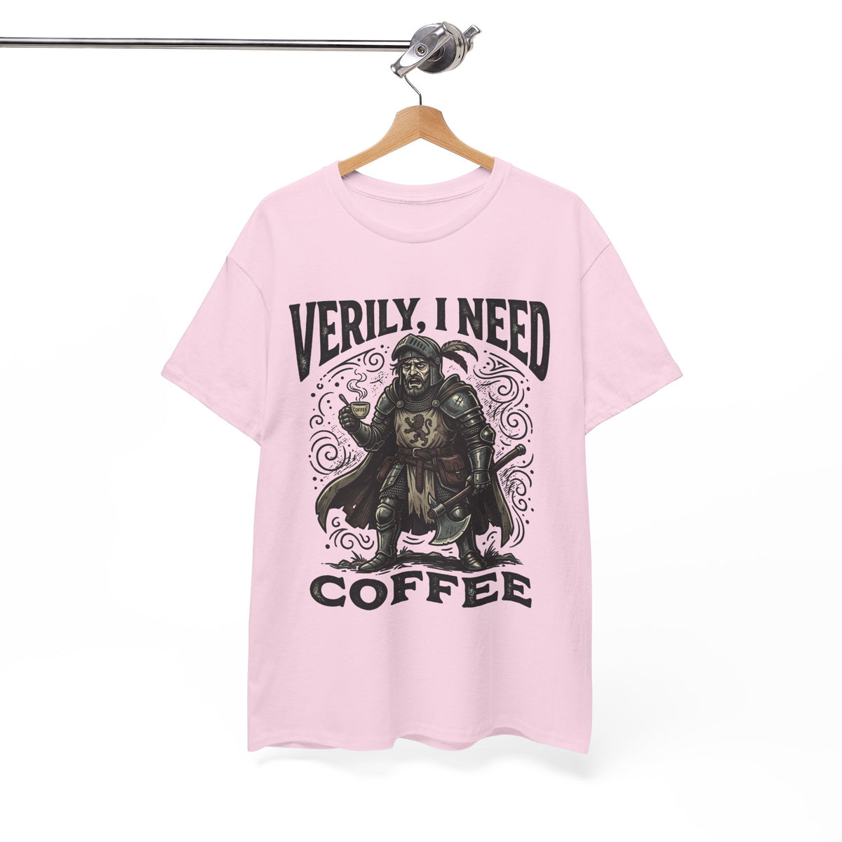 Coffee Viking T‑Shirt — “Verily, I Need Coffee” Medieval Warrior Tee